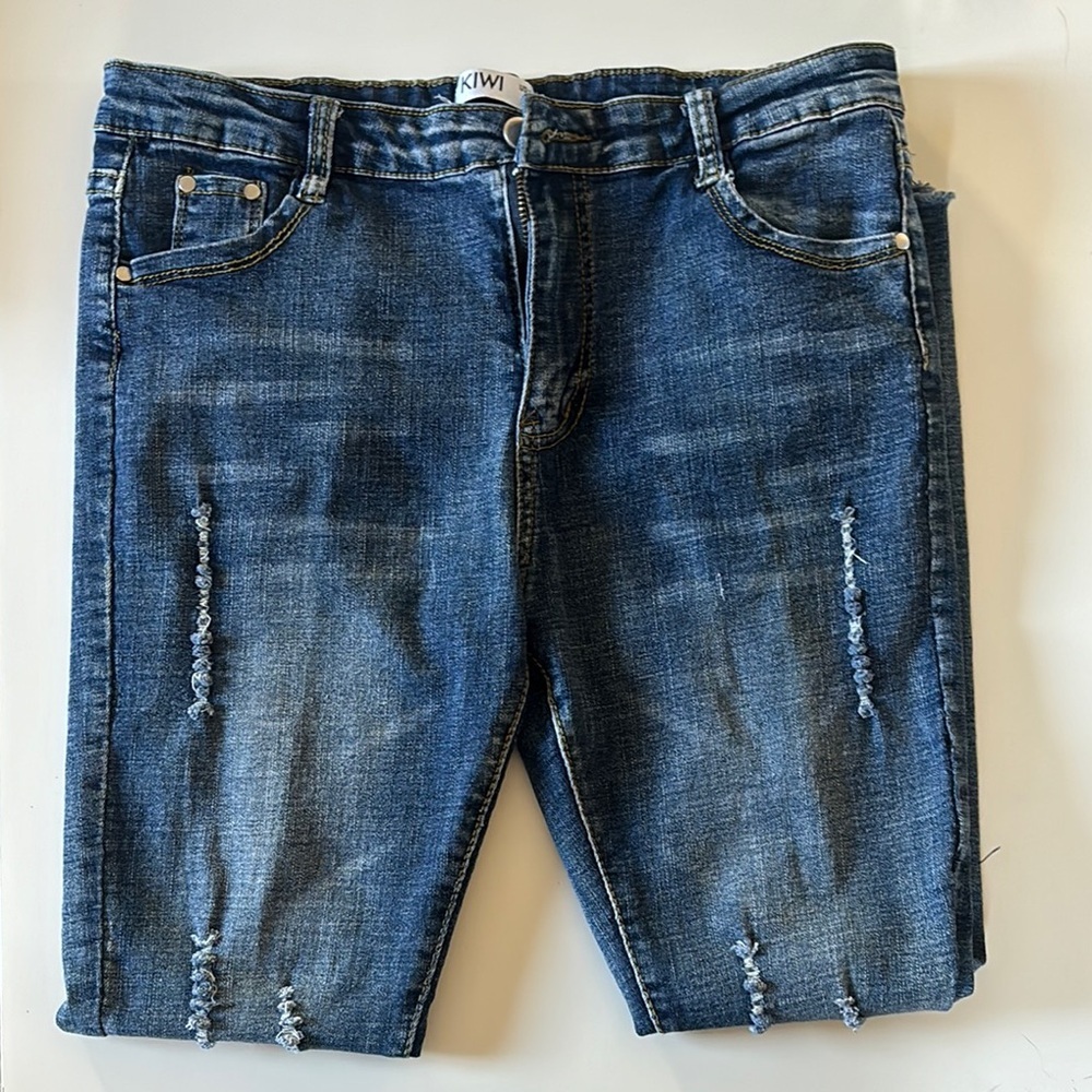 Women's Blue Jeans with Rhinestone Detailing - Picture 2 of 4